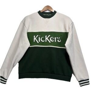 Vintage Kickers Embroidered Spellout Sweater unisex sz XS TAN GREEN